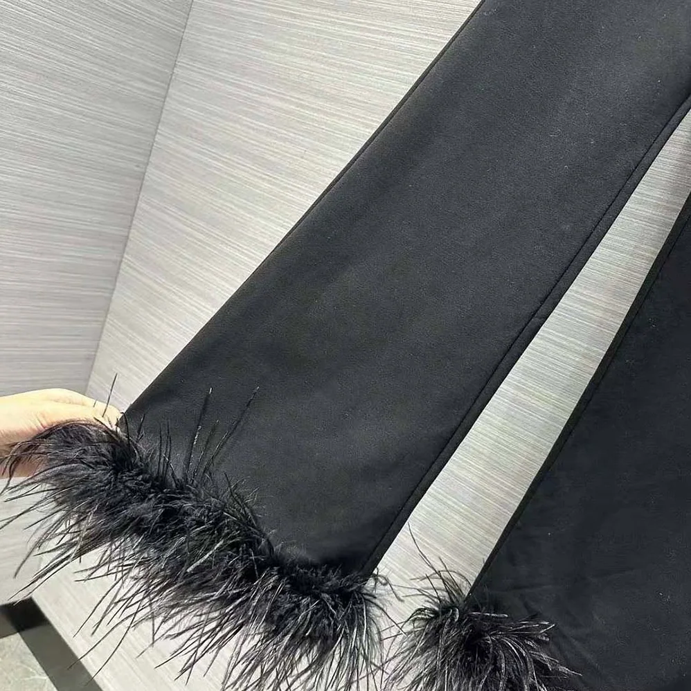 Prada Cotton Fleece Joggers with Feather Trim for Women in Black Prada Cotton Fleece Joggers with Feather Trim for Women in Black