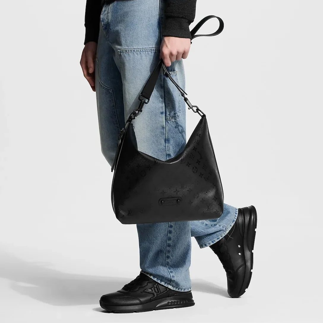 Louis Vuitton Vagabond Hobo Bag / Black Monogram Midnight Black Hardware