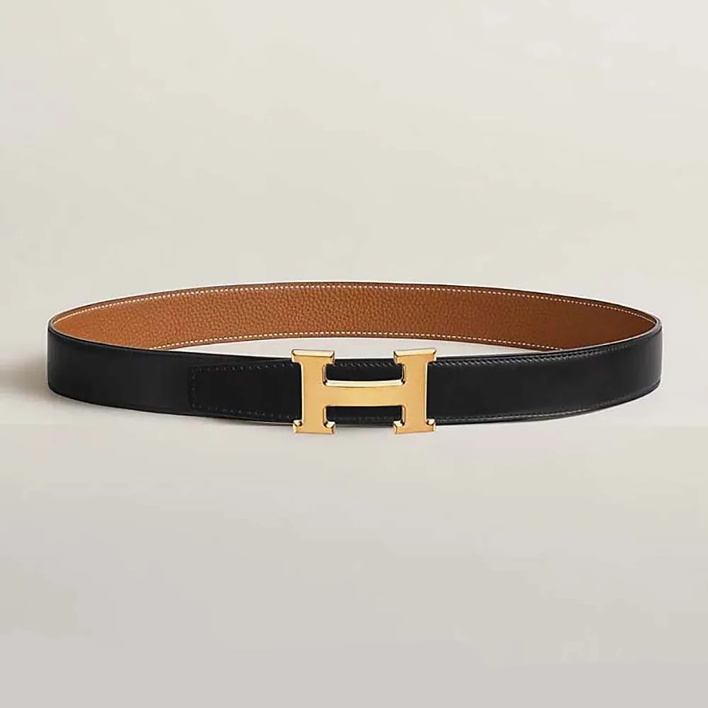 Hermes H Belt Buckle & Reversible Leather Strap 32 mm for Men in Black