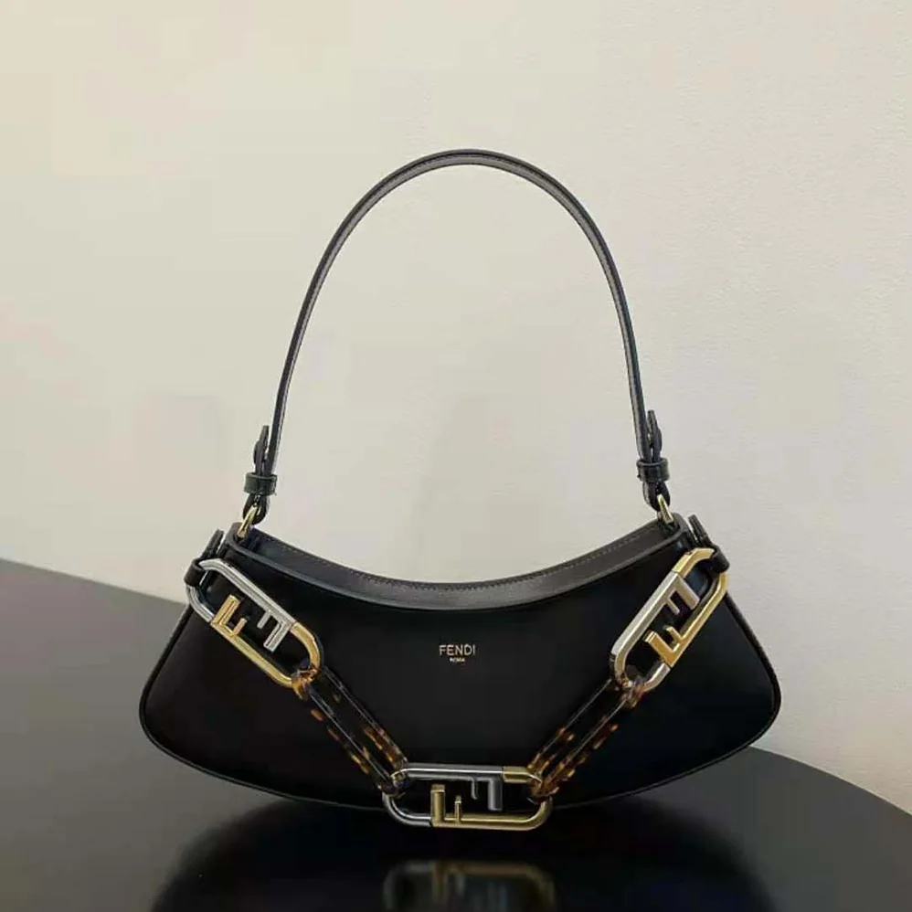 Fendi O'Lock Swing Black Leather Pouch for Women