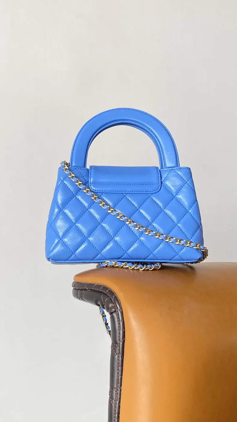 Chanel Kelly Mini Top Handle Bag in Blue Gold Hardware