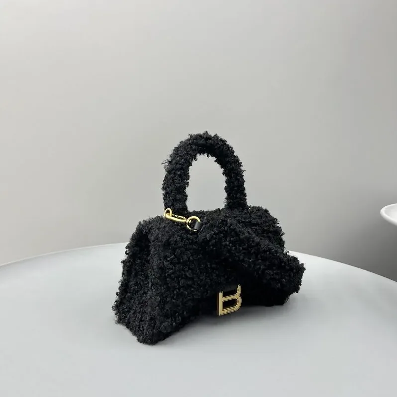 Furry Hourglass Small Handbag Black in Grey/Pink / Furry Hourglass Small Handbag Black in Grey/Pink /