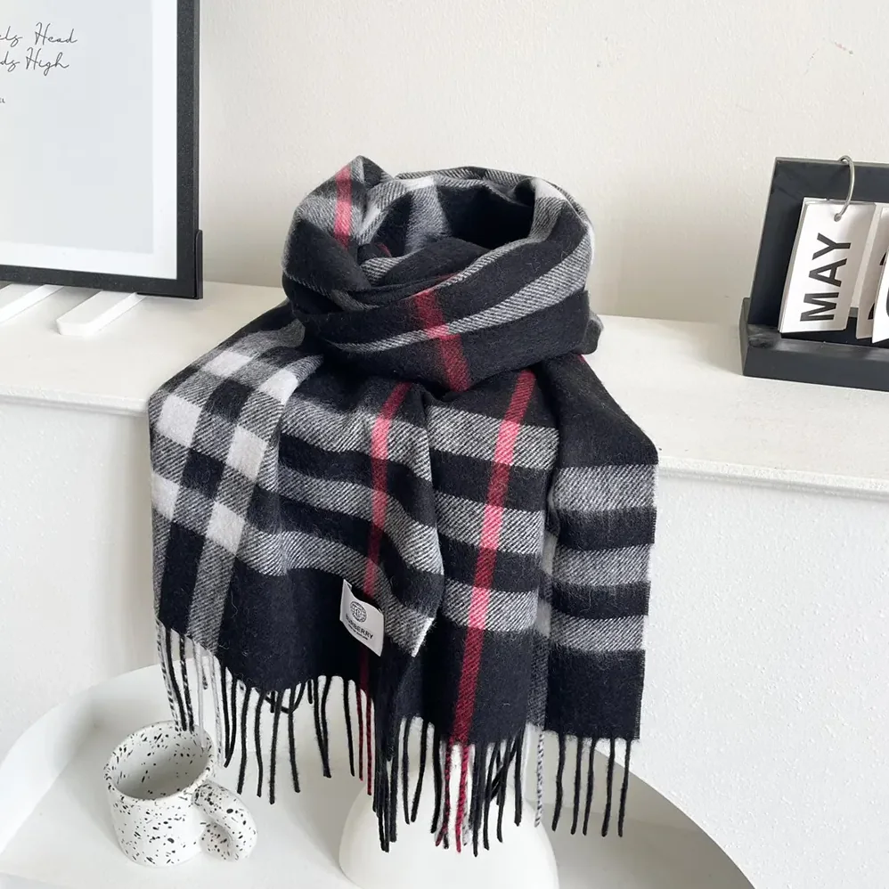 Burberry Check Cashmere Scarf for Unisex in Black Burberry Check Cashmere Scarf for Unisex in Black