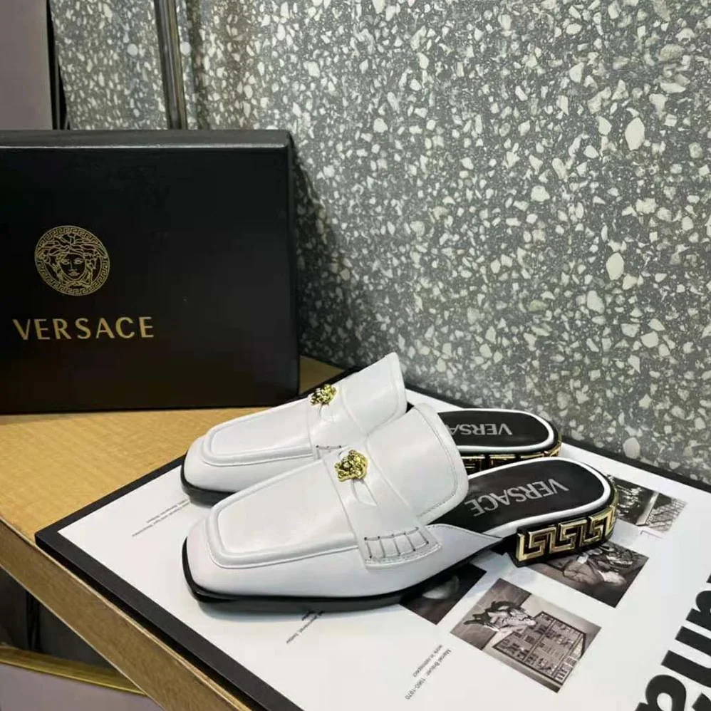 Versace La Medusa Loafers in Calf Leather for Women in White Versace La Medusa Loafers in Calf Leather for Women in White