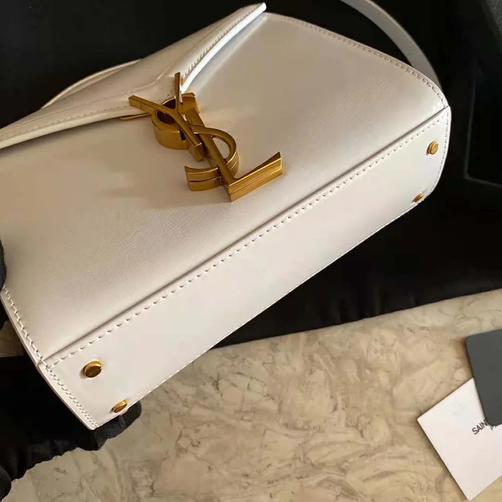 Saint Laurent YSL Cassandra Mini Top Handle Medium Bag in Grain DE Poudre Embossed Leather for Women