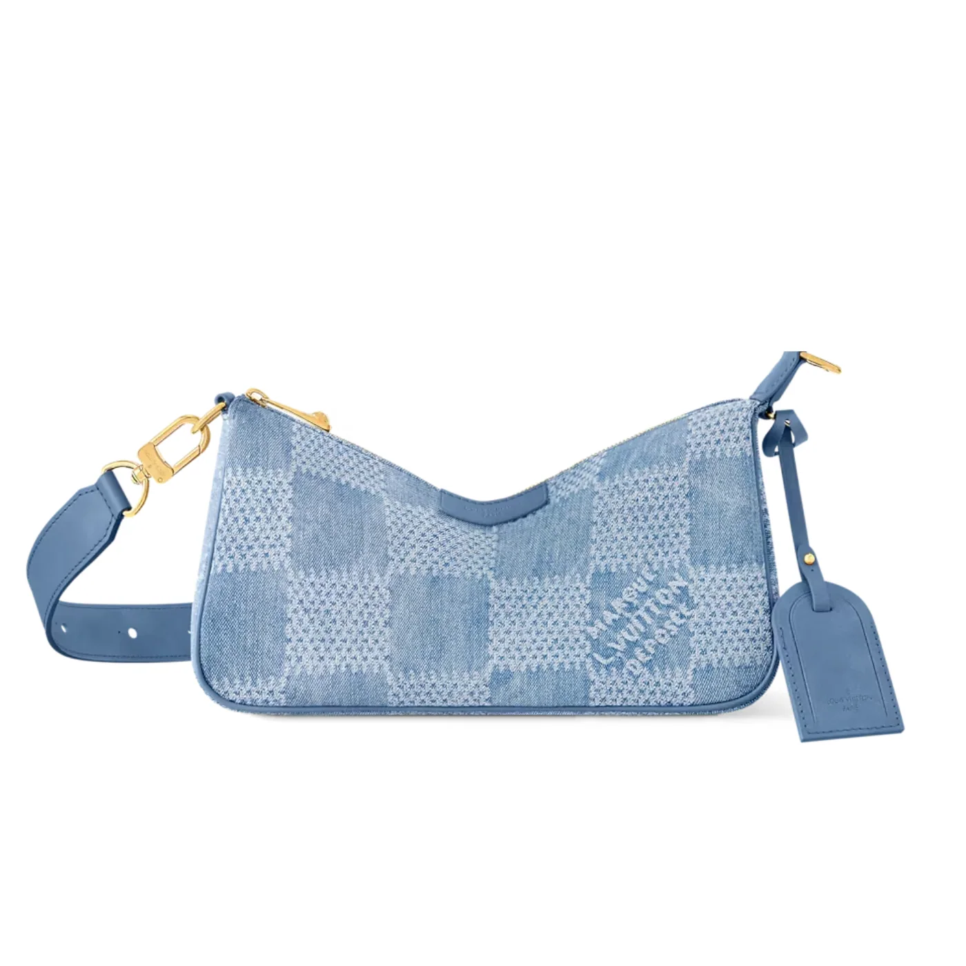 Louis Vuitton Pochette Accessories XL Shoulder Bag in Denim Blue Gold Hardware