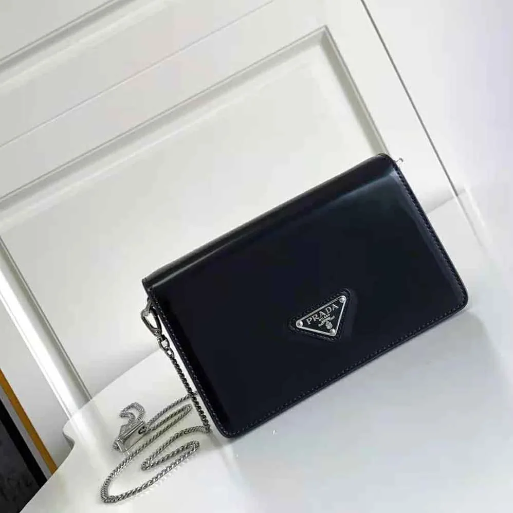 Prada Brushed Leather Shoulder Bag for Women in Black