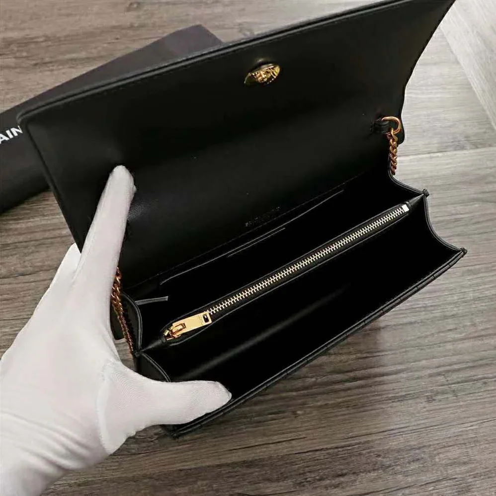Saint Laurent YSL Victoire Chain Bag Crinkled Leather for Women in Black Saint Laurent YSL Victoire Chain Bag Crinkled Leather for Women in Black