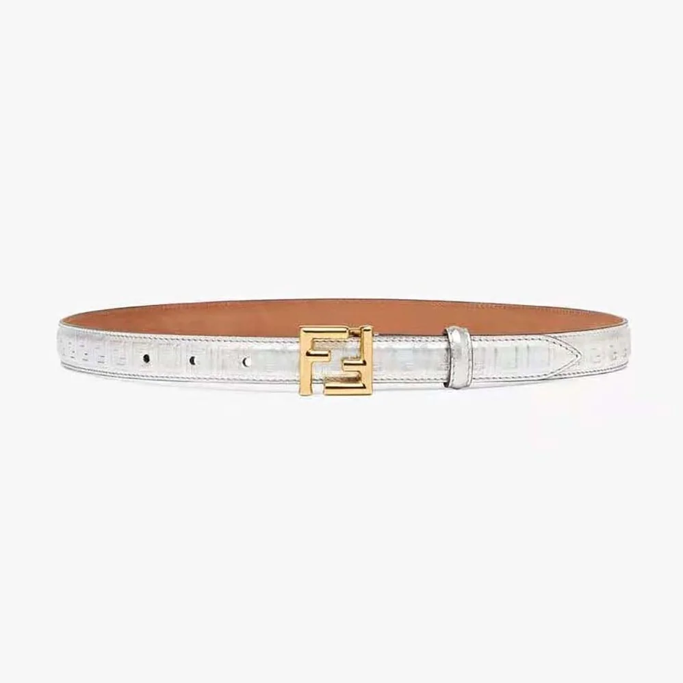 Fendi FF Belt Silver Leather-8C0648AQ1VF04TX for Women Fendi FF Belt Silver Leather-8C0648AQ1VF04TX for Women