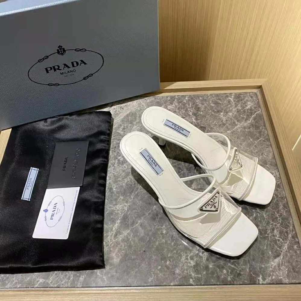 Prada Plexiglas and Patent Leather Sandals 65 mm Varnished Heel for Women in White Prada Plexiglas and Patent Leather Sandals 65 mm Varnished Heel for Women in White