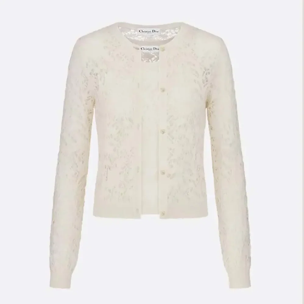 Dior Twinset Ecru Mohair and Alpaca Blend Lace for Women Dior Twinset Ecru Mohair and Alpaca Blend Lace for Women