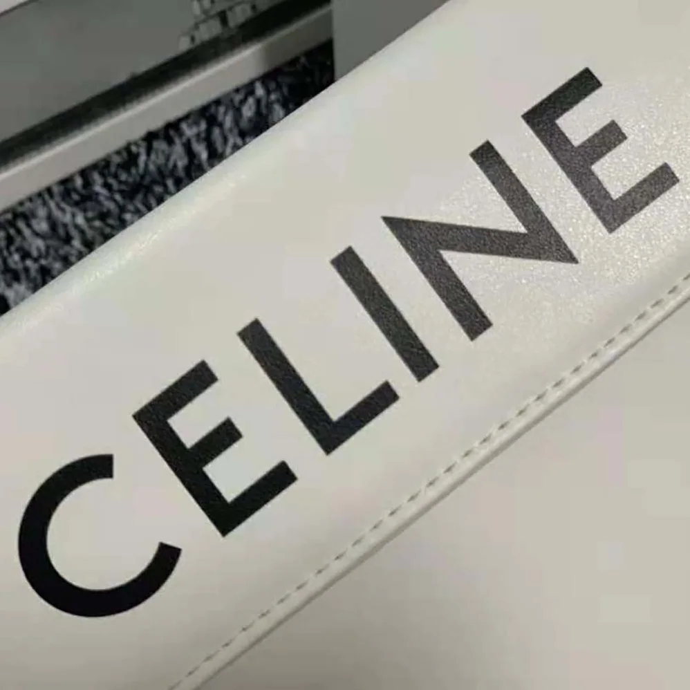 Celine Triangle Bag in Smooth Calfskin with Celine Print for Women in White