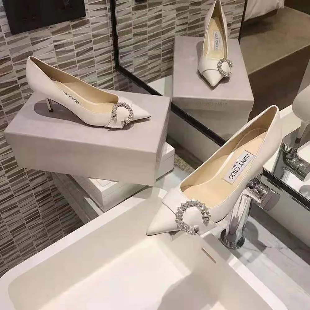 Jimmy Choo Saresa 65 Latte Nappa Leather Pumps with Crystal Embellishment for Women Jimmy Choo Saresa 65 Latte Nappa Leather Pumps with Crystal Embellishment for Women