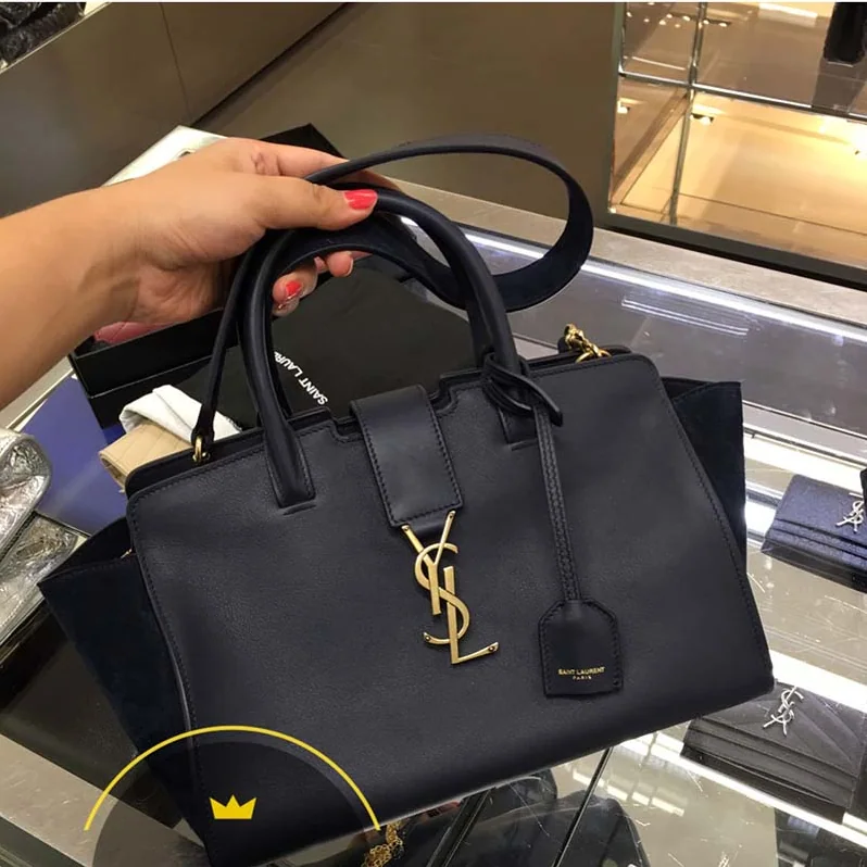 Saint Laurent YSL Small Downtown Cabas Bag Navy Suede for Women Saint Laurent YSL Small Downtown Cabas Bag Navy Suede for Women