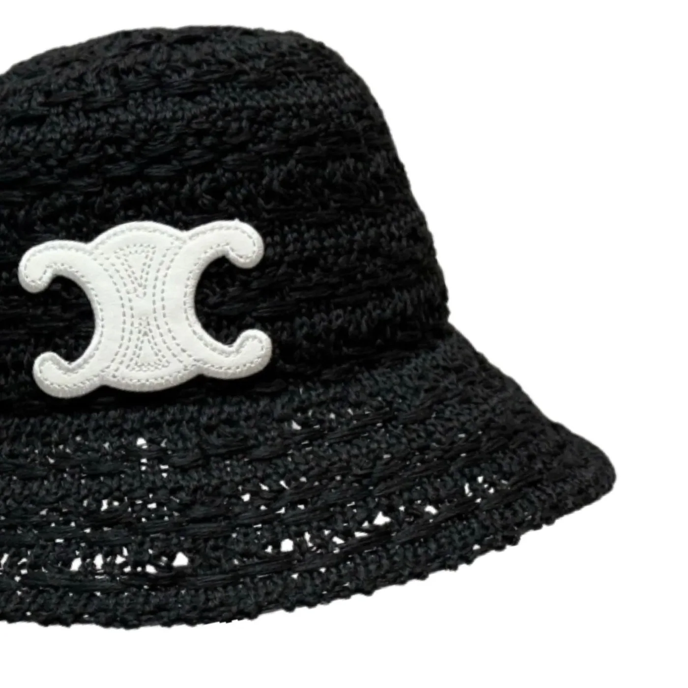 Celine Triomphe Bucket Hat In Raffia White /
