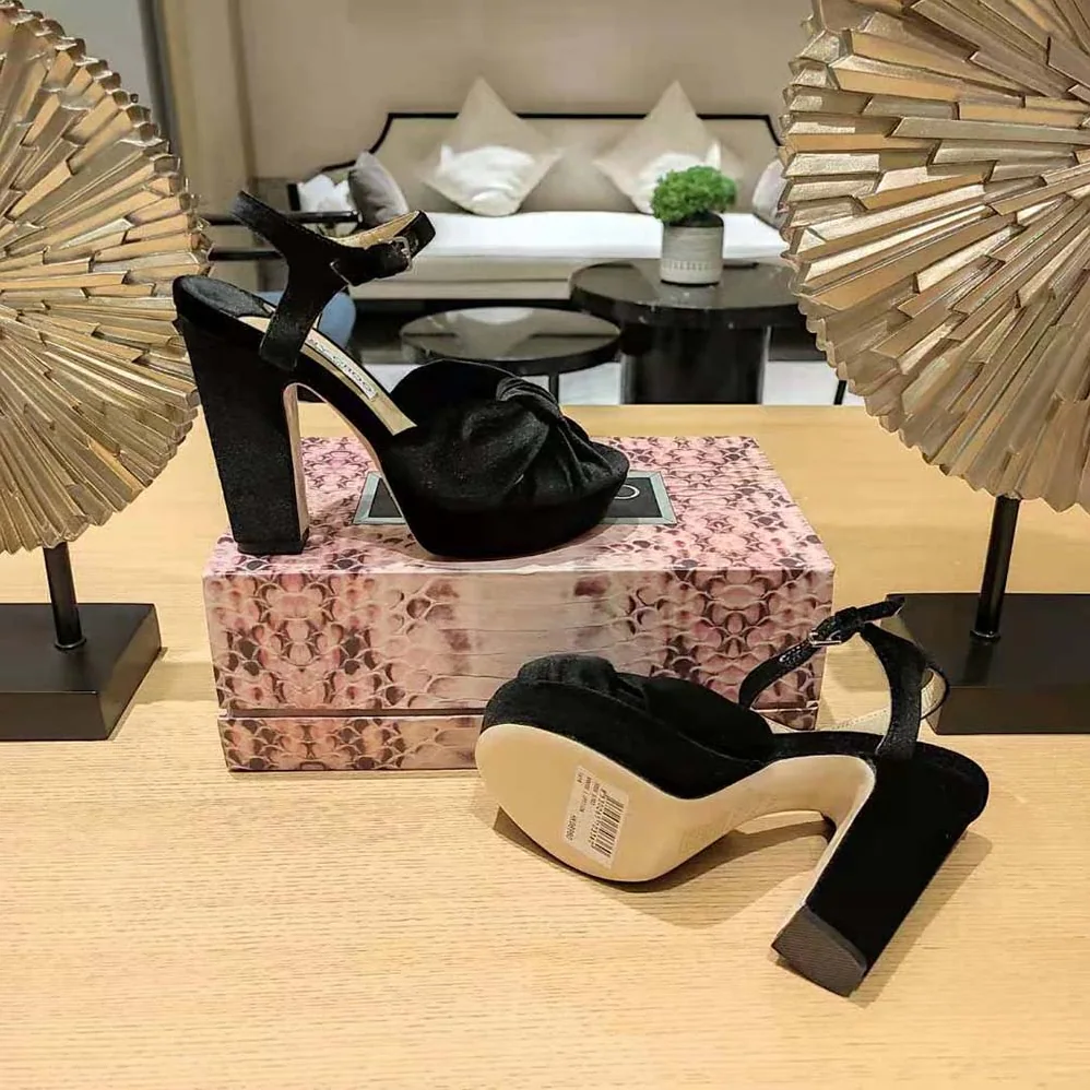 Jimmy Choo Heloise 120 Black Velvet Platform Sandals for Women Jimmy Choo Heloise 120 Black Velvet Platform Sandals for Women