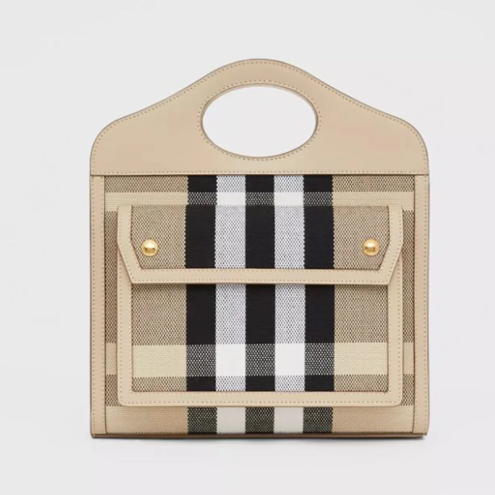 Burberry Mini Check Canvas and Leather Pocket Bag for Women Burberry Mini Check Canvas and Leather Pocket Bag for Women