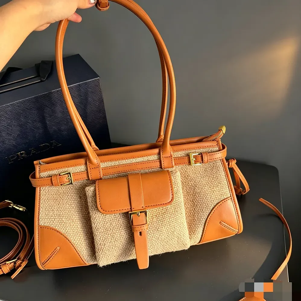 Prada Bonnie Medium Linen and Leather Handbag for Women Prada Bonnie Medium Linen and Leather Handbag for Women