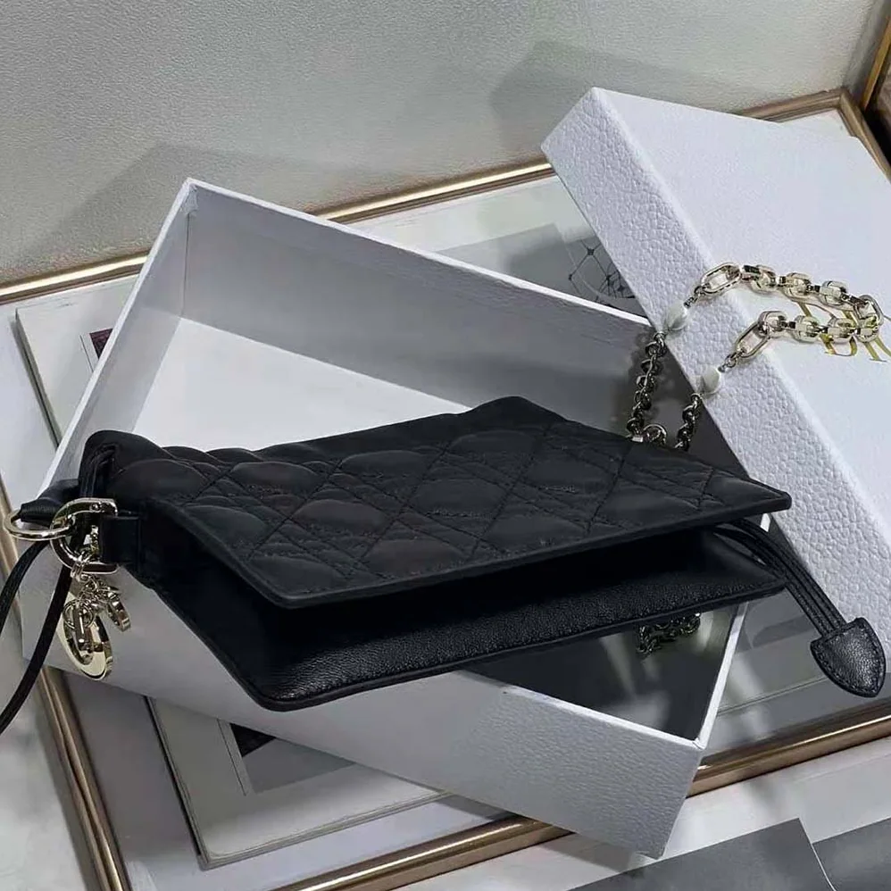 Dior Lady Dior Top Handle Drawstring Mini Bag Black Cannage Lambskin for Women
