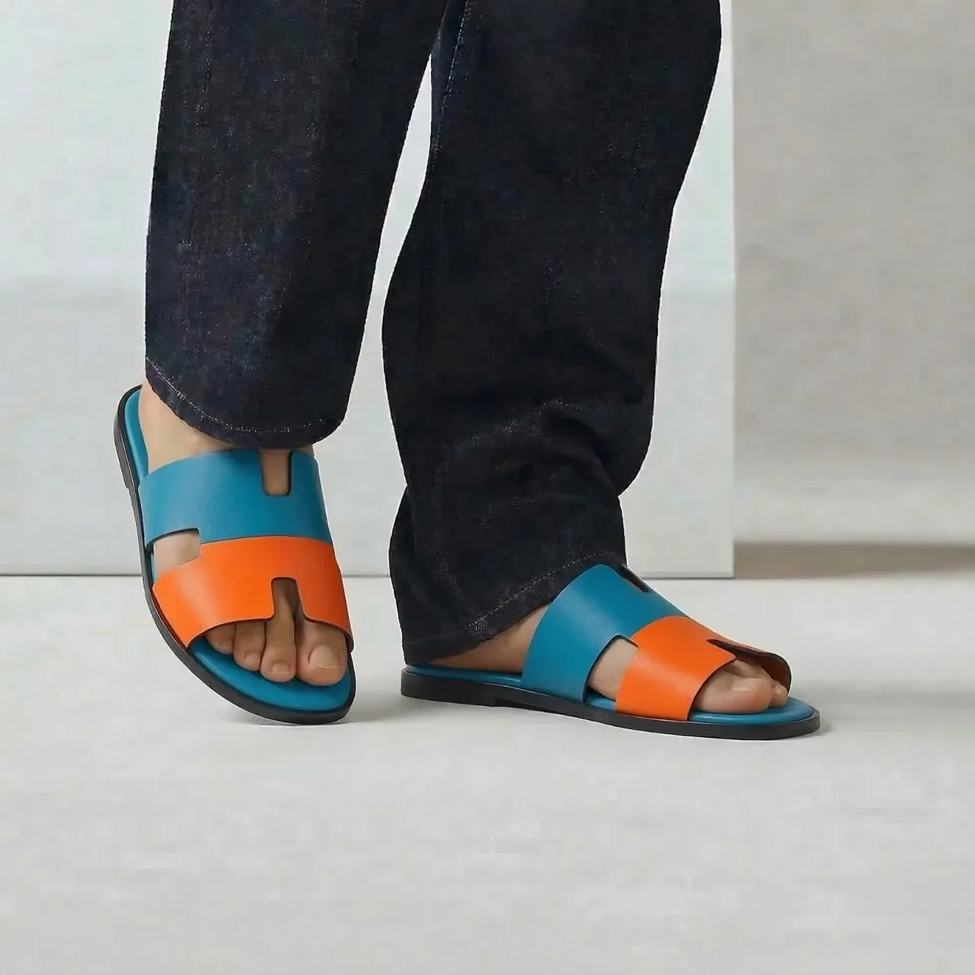 Hermes Izmir Sandals Blue in Orange Hermes Izmir Sandals Blue in Orange