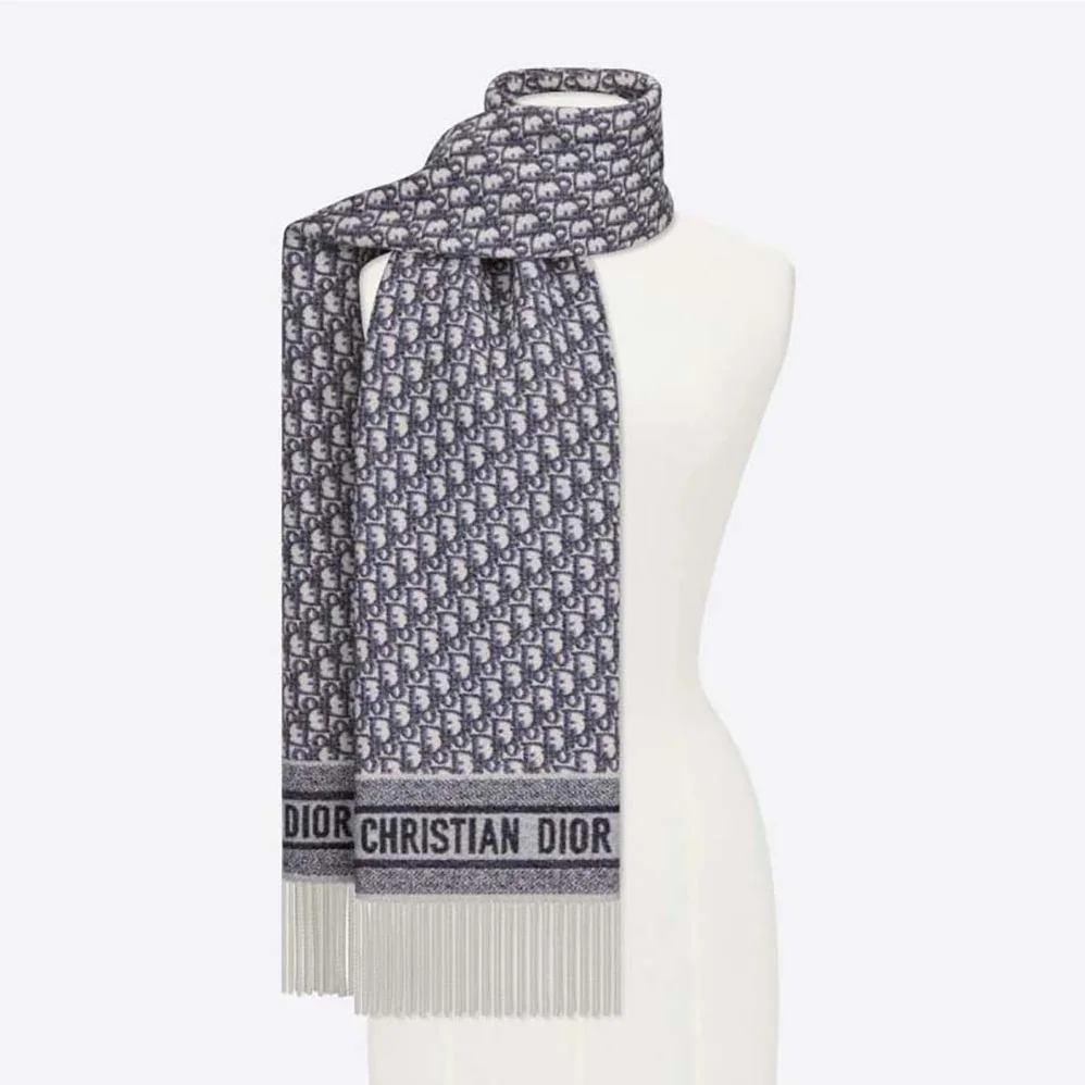 Dior Oblique Scarf Navy Blue Cashmere for Women