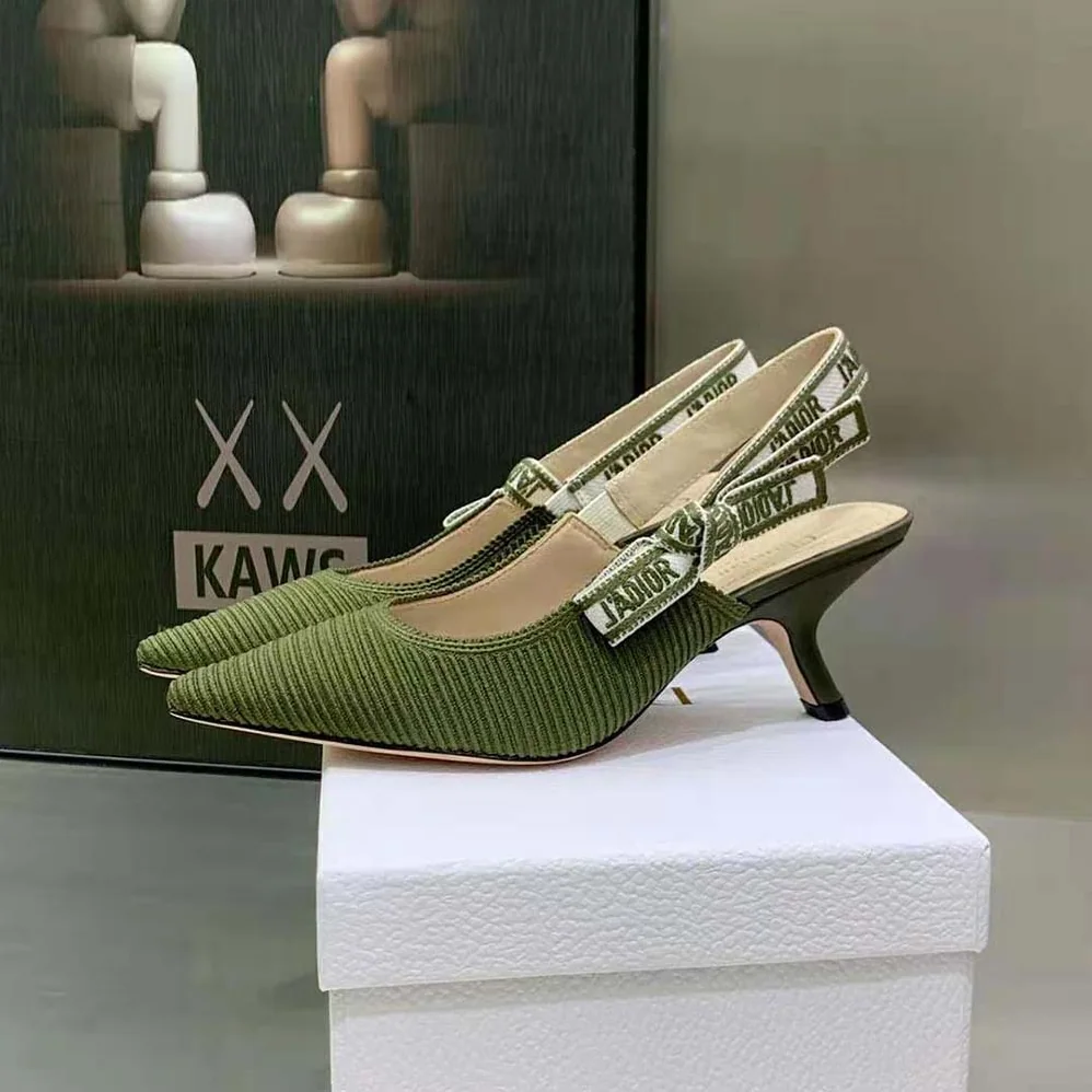 Dior J'Adior Slingback Pump Khaki Embroidered Cotton for Women Dior J'Adior Slingback Pump Khaki Embroidered Cotton for Women