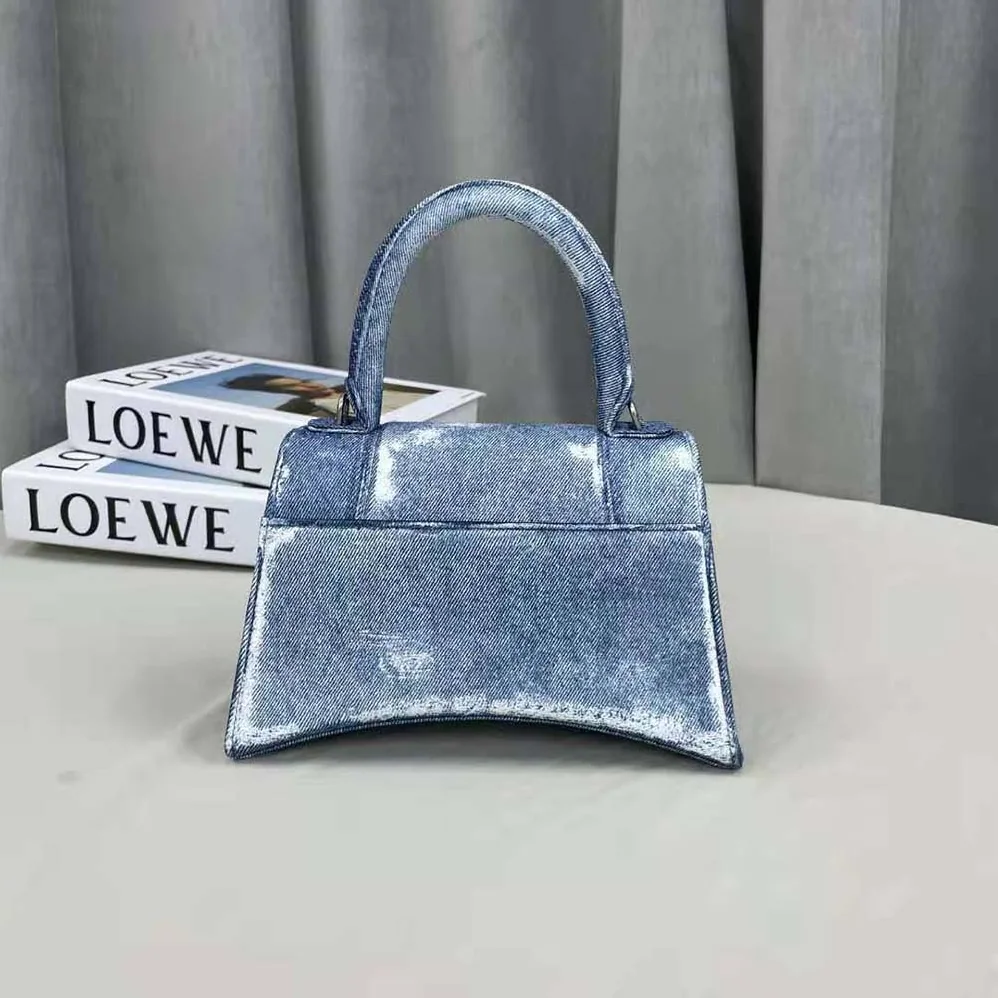 Balenciaga Hourglass Small Handbag Denim Printed in Indigo for Women in Blue Balenciaga Hourglass Small Handbag Denim Printed in Indigo for Women in Blue