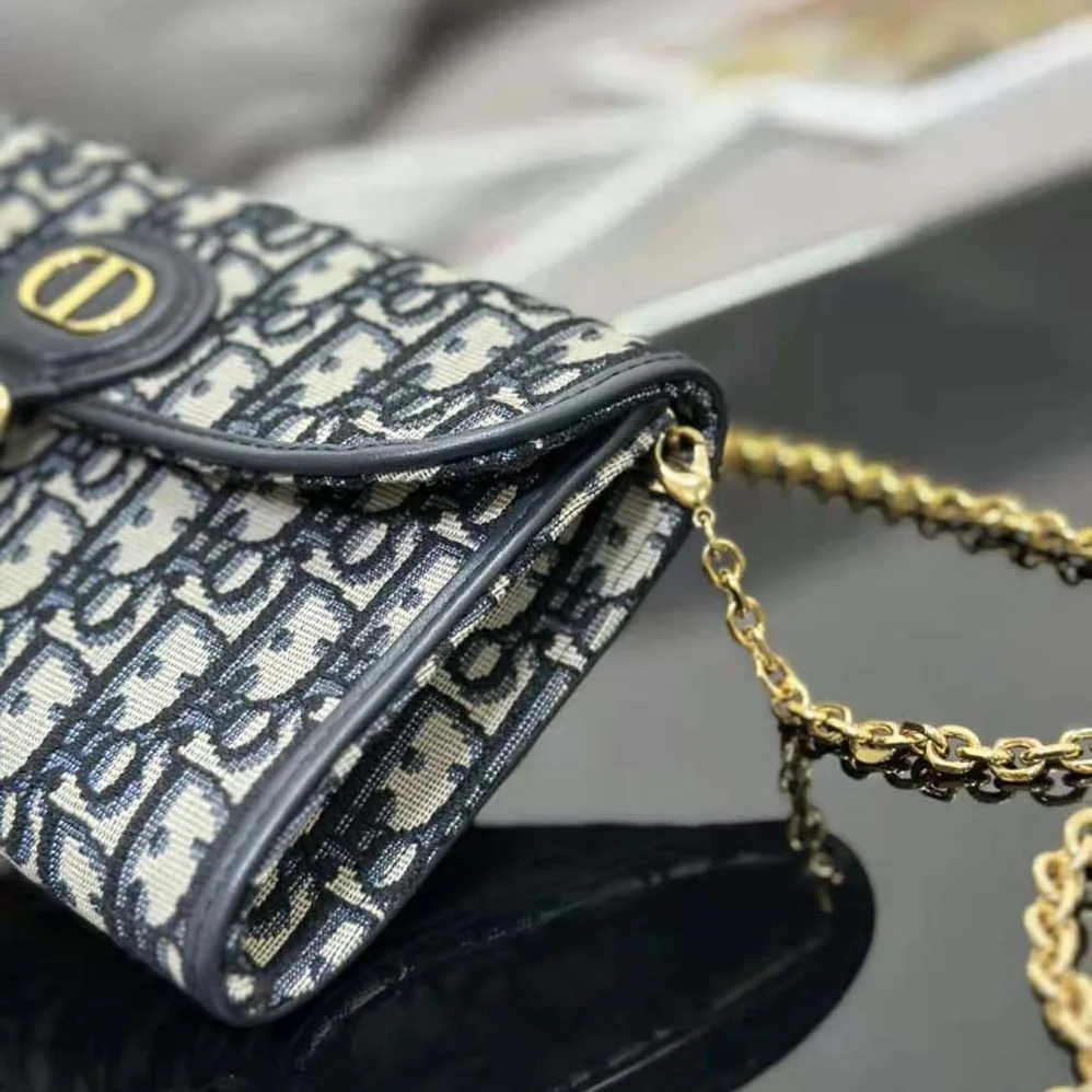 Dior Bobby East-west Pouch with Chain Blue Dior Oblique Jacquard for Women