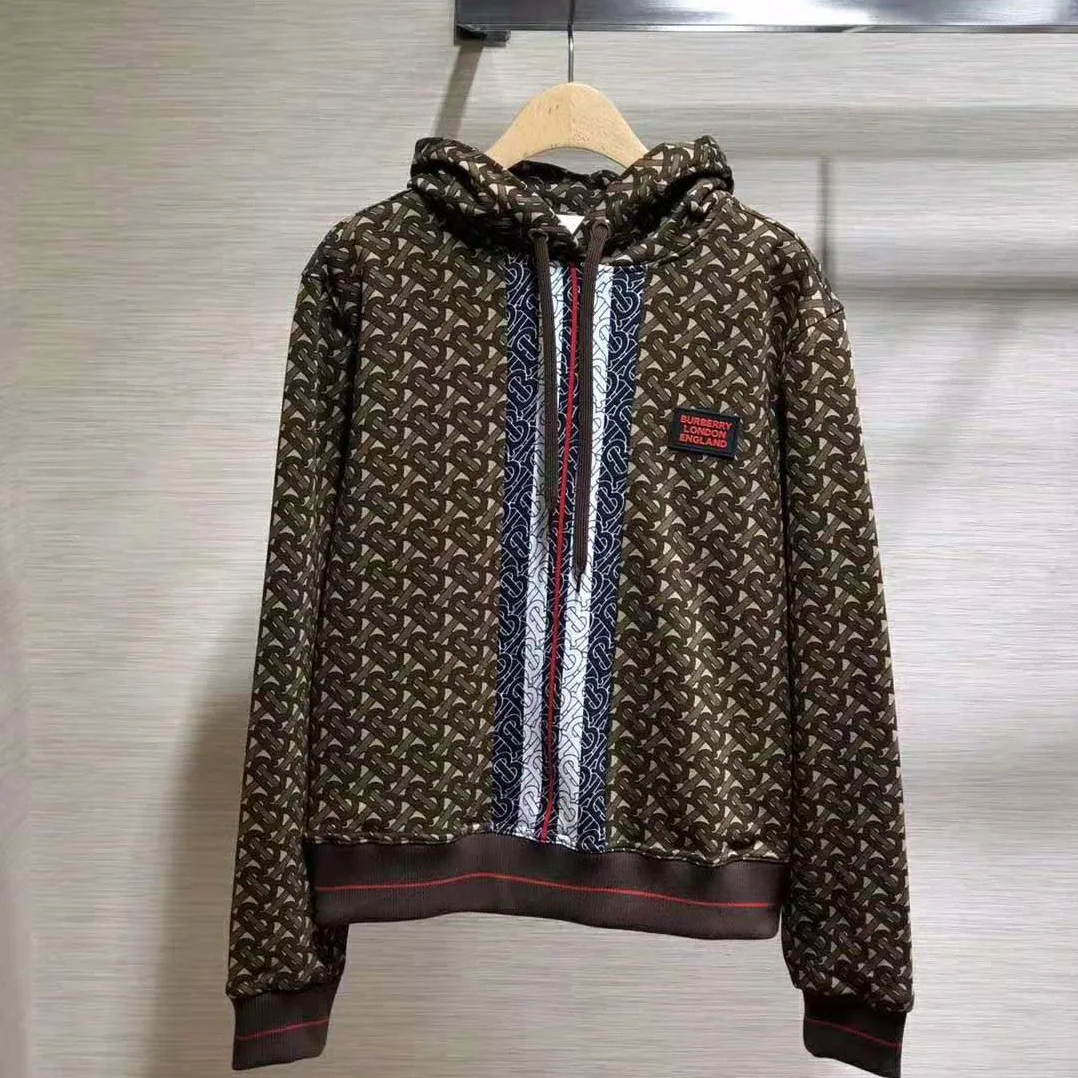 Burberry Monogram Stripe Print Cotton Oversized Hoodie for Men in Brown