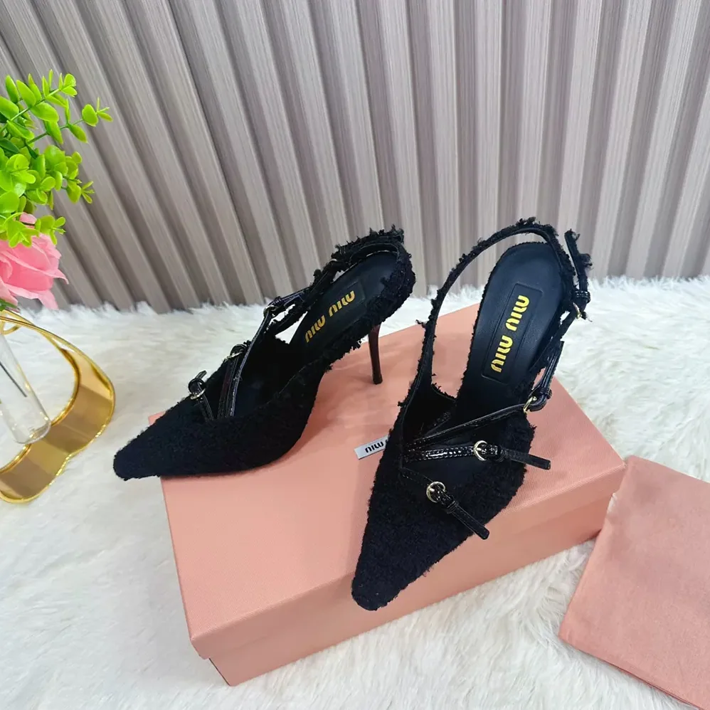 Miu Miu Fabric Slingbacks with Straps for Women in Black Miu Miu Fabric Slingbacks with Straps for Women in Black