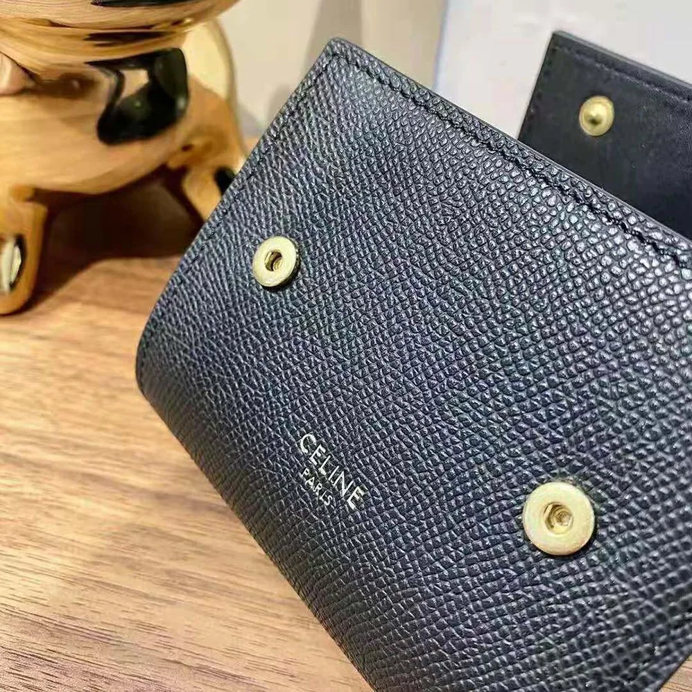 Celine Small Trifold Wallet in Grained Calfskin for Women in Black