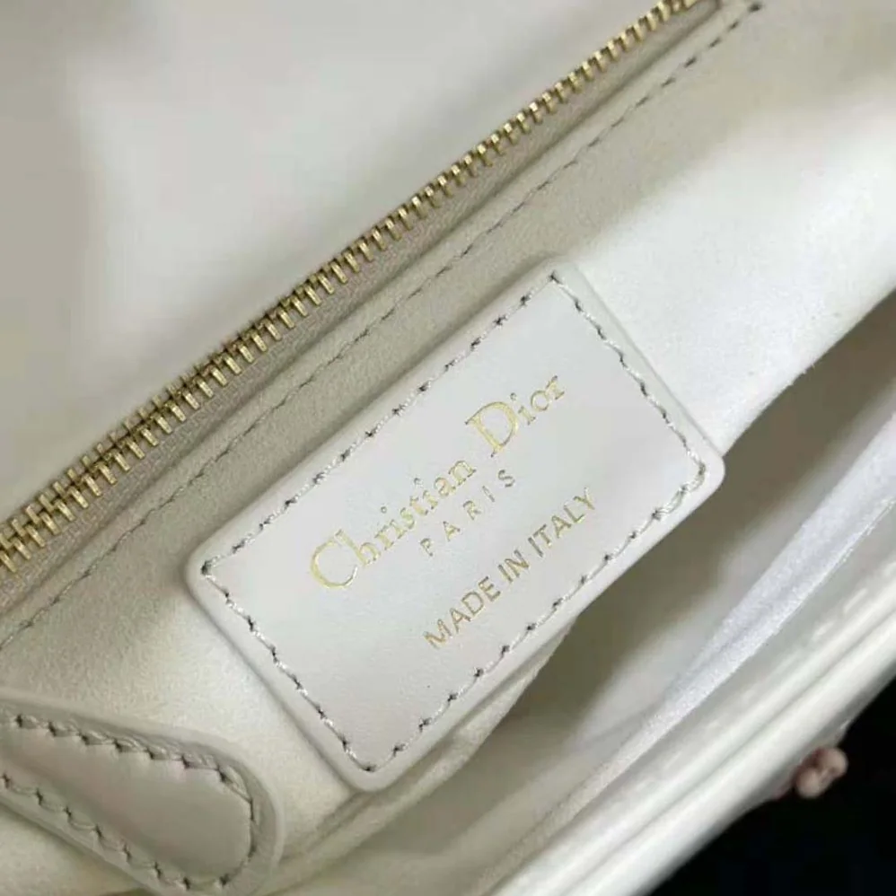 Dior Mini Lady Dior Bag Latte Calfskin Embroidered with Multicolor Small Flowers for Women