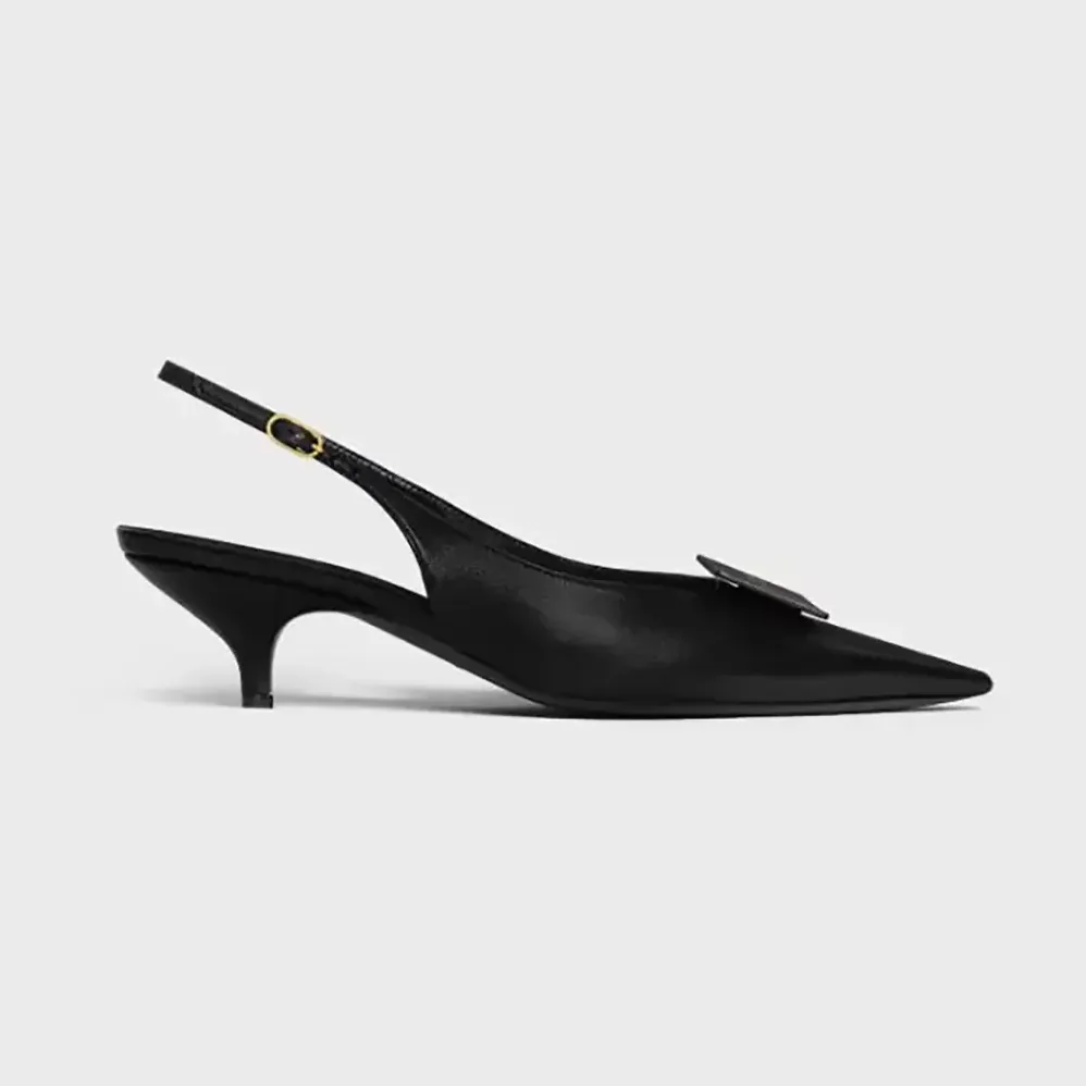 Celine Signature-Slingback With Label In Lambskin for Women in Black Celine Signature-Slingback With Label In Lambskin for Women in Black