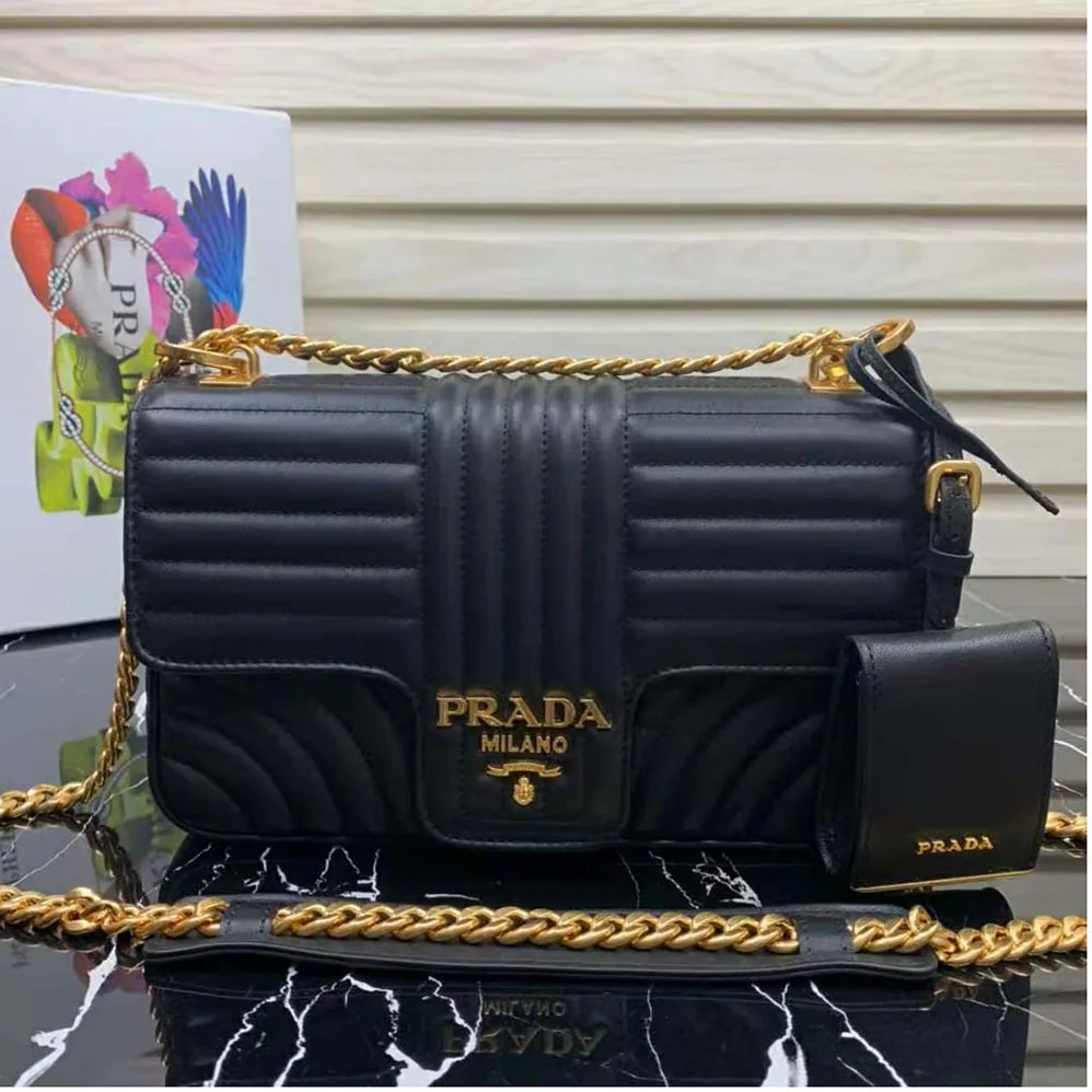 Prada Medium Leather Prada Diagramme Bag for Women in Black