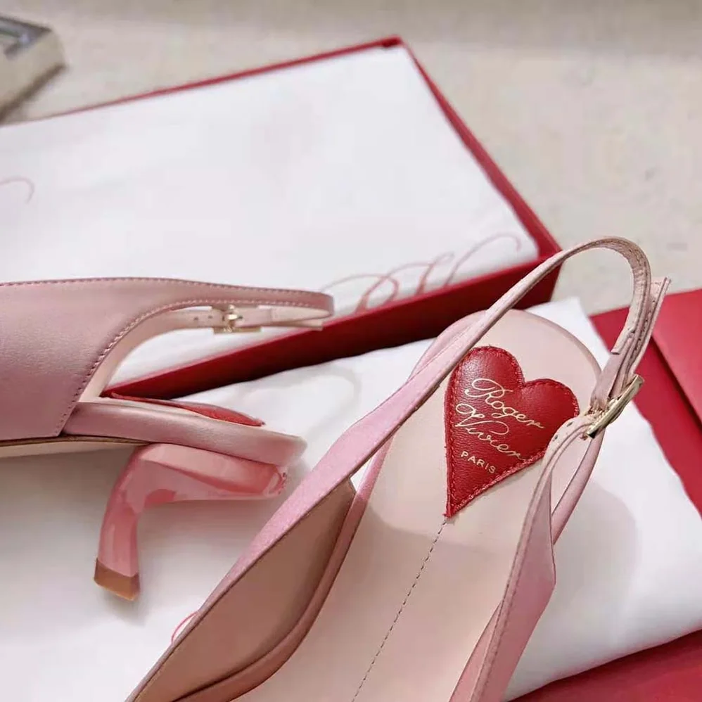 Roger Vivier Virgule Strass Buckle Slingback Pumps in Satin for Women in Pink Roger Vivier Virgule Strass Buckle Slingback Pumps in Satin for Women in Pink
