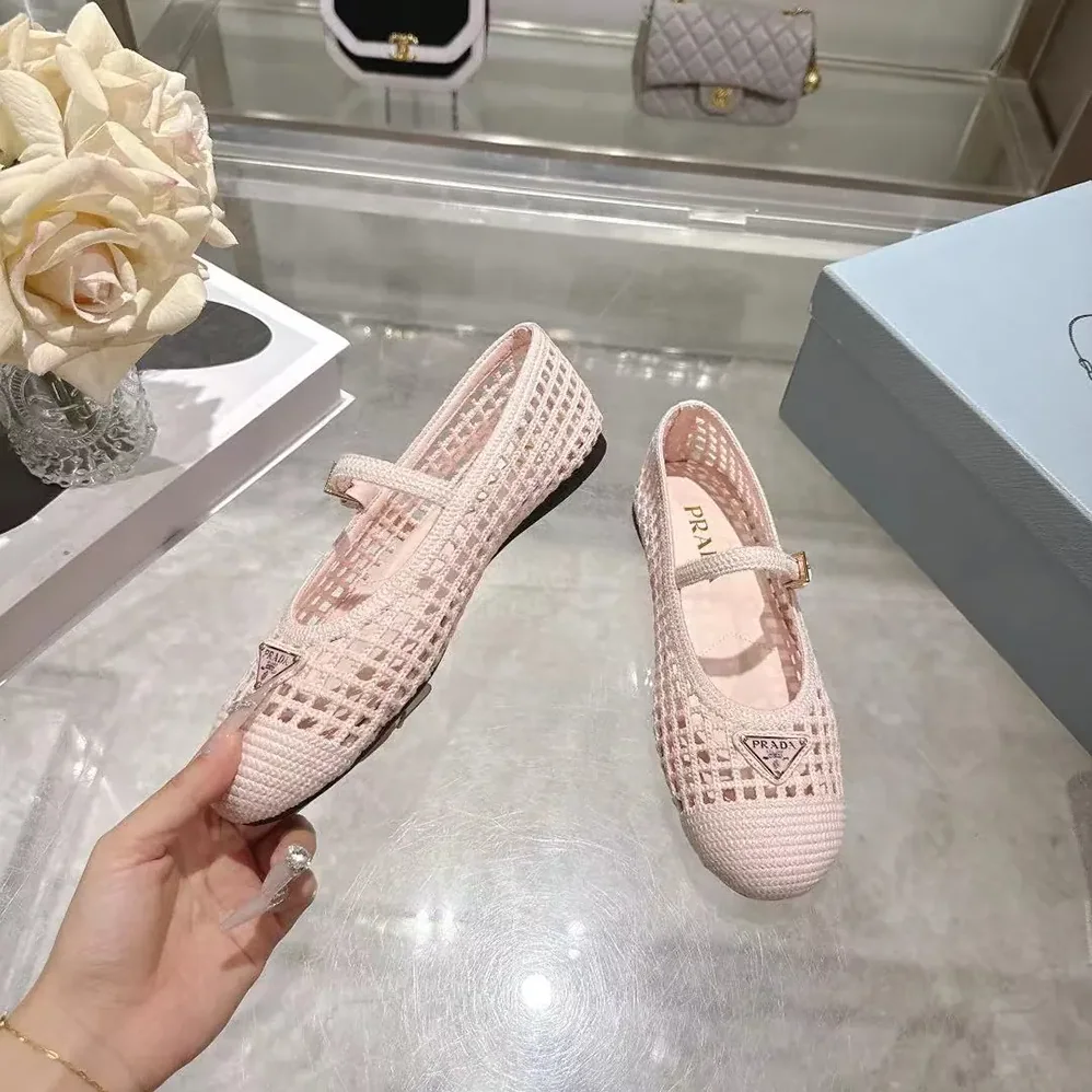 Prada Crochet Ballerinas for Women in Orchid Pink