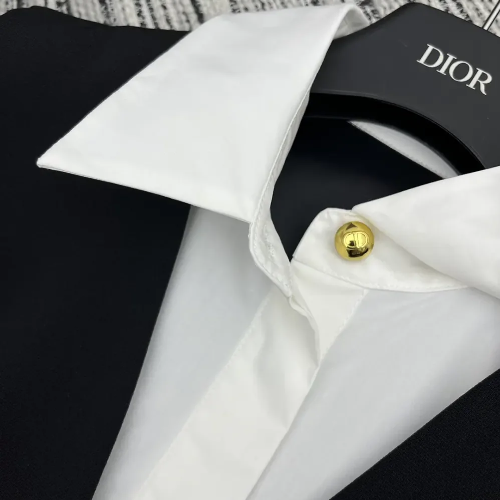 Dior Dress with Spread Collar Black Double-Sided Virgin Wool Crepe and White Cotton Poplin for Women Dior Dress with Spread Collar Black Double-Sided Virgin Wool Crepe and White Cotton Poplin for Women