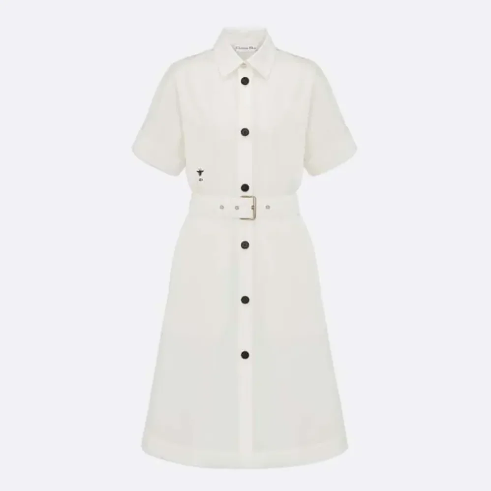 Dior Belted Shirtdress Ecru Cotton and Silk Poplin for Women