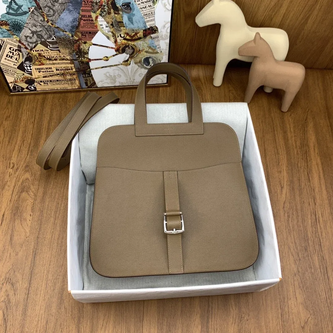 Hermes Halzan 31 Brown, Silver Toned Hardware Bag Hermes Halzan 31 Brown, Silver Toned Hardware Bag