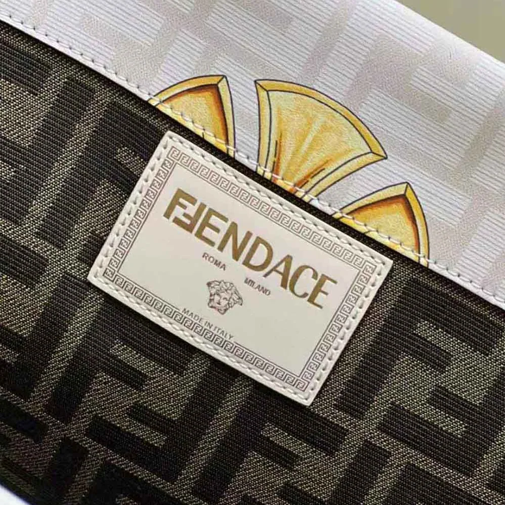 Fendi Sunshine Medium Fendace Printed White Leather Shopper for Women