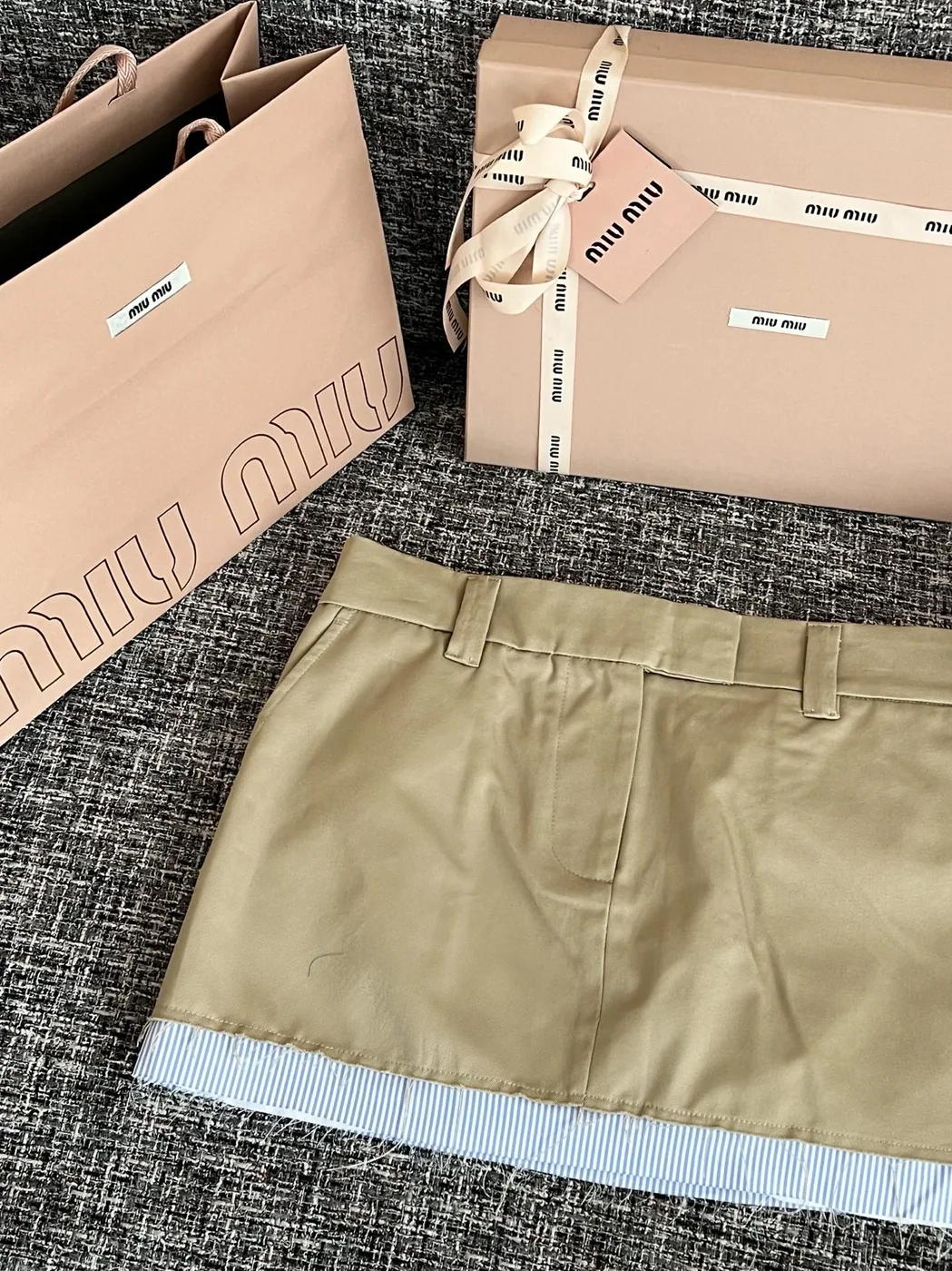 Miu Miu Chino Micro Mini Skirt Light Brown