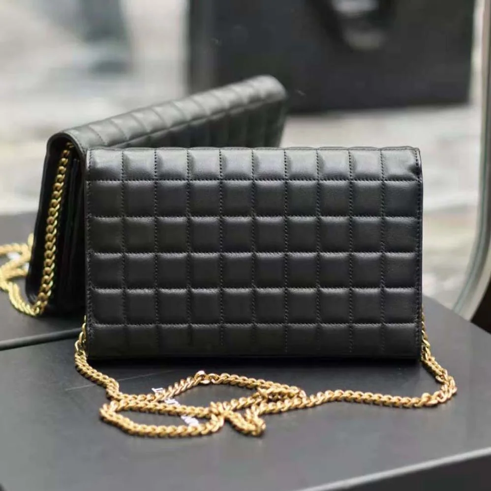 Saint Laurent YSL Le Maillon in Quilted Shiny Leather for Women in Black