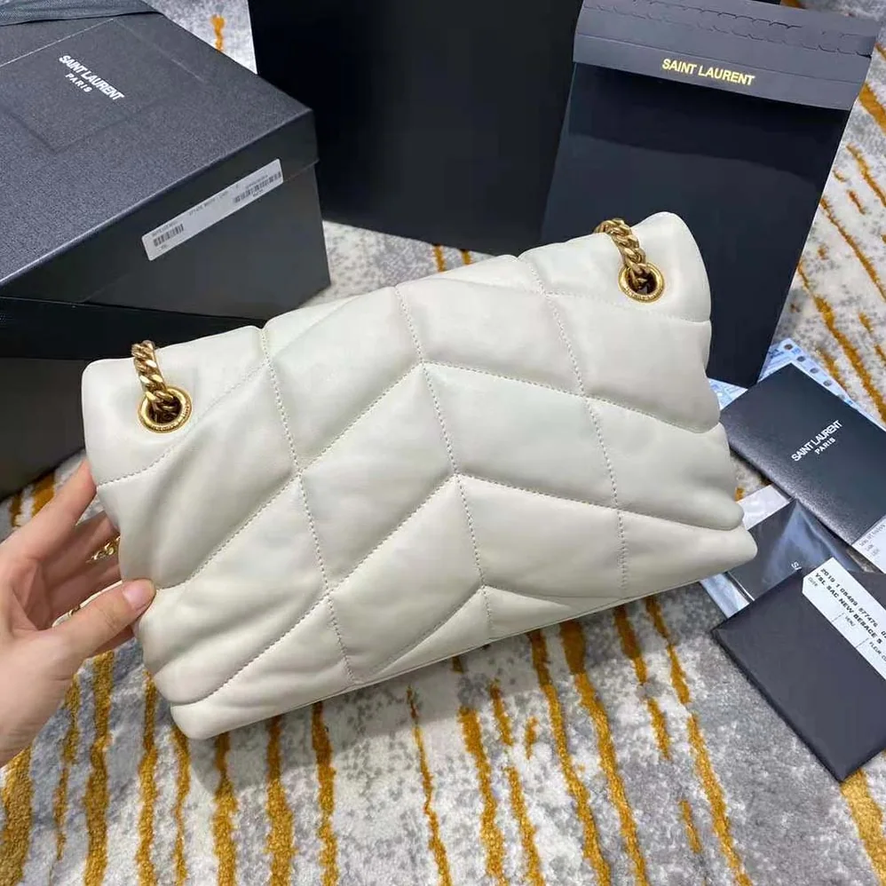 Saint Laurent YSL Loulou Puffer Small Bag in Quilted Lambskin for Women in White