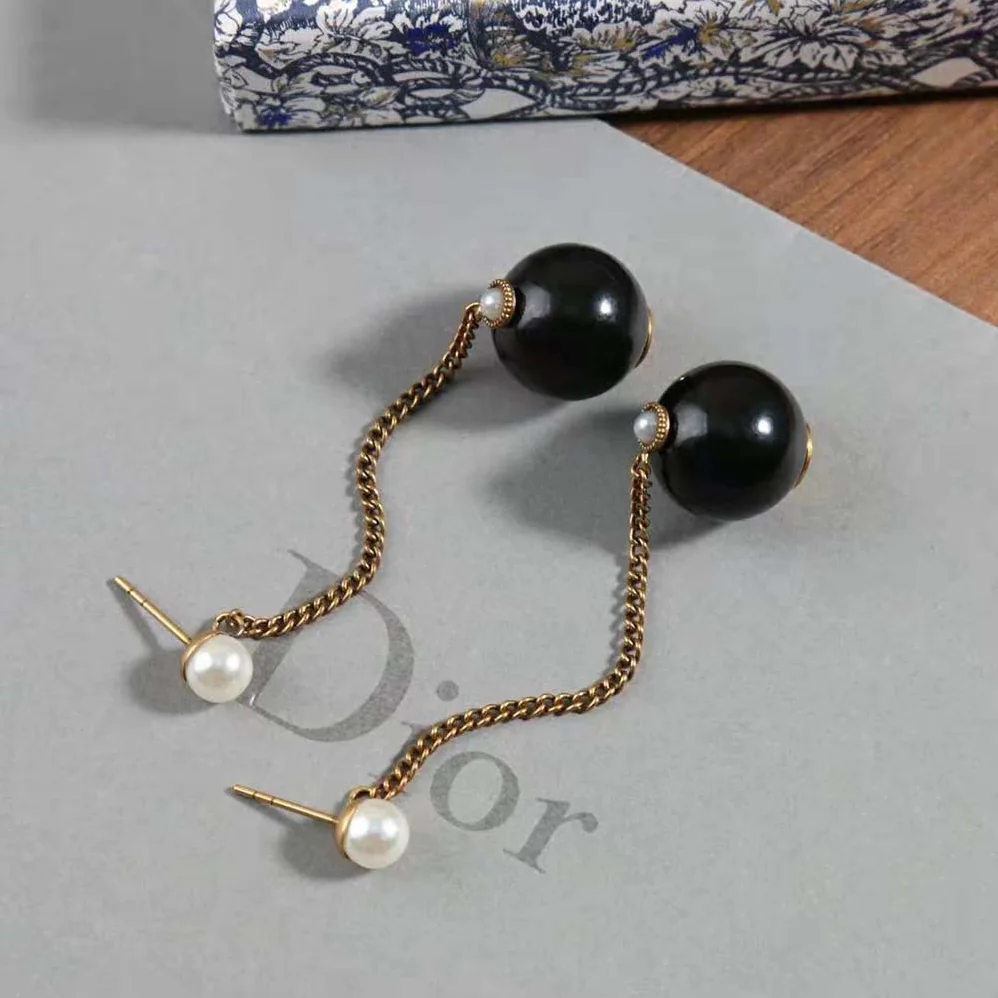 Dior Tribales Earrings Bronze-Finish Metal with White and Black Resin Pearls for Women Dior Tribales Earrings Bronze-Finish Metal with White and Black Resin Pearls for Women