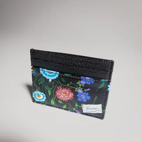 Gucci Flora Motif Card Case / Black/ Multicolor Palladium Hardware ? FAF8S 1055 Gucci Flora Motif Card Case / Black/ Multicolor Palladium Hardware ? FAF8S 1055