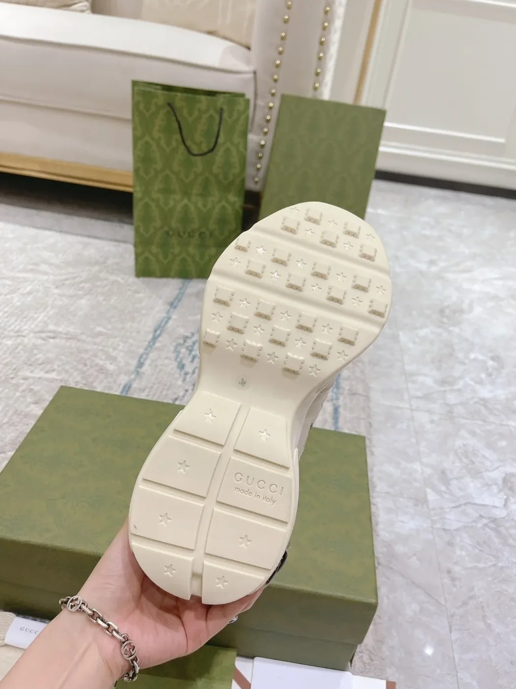 Gucci Rhyton Sneaker With Stars White
