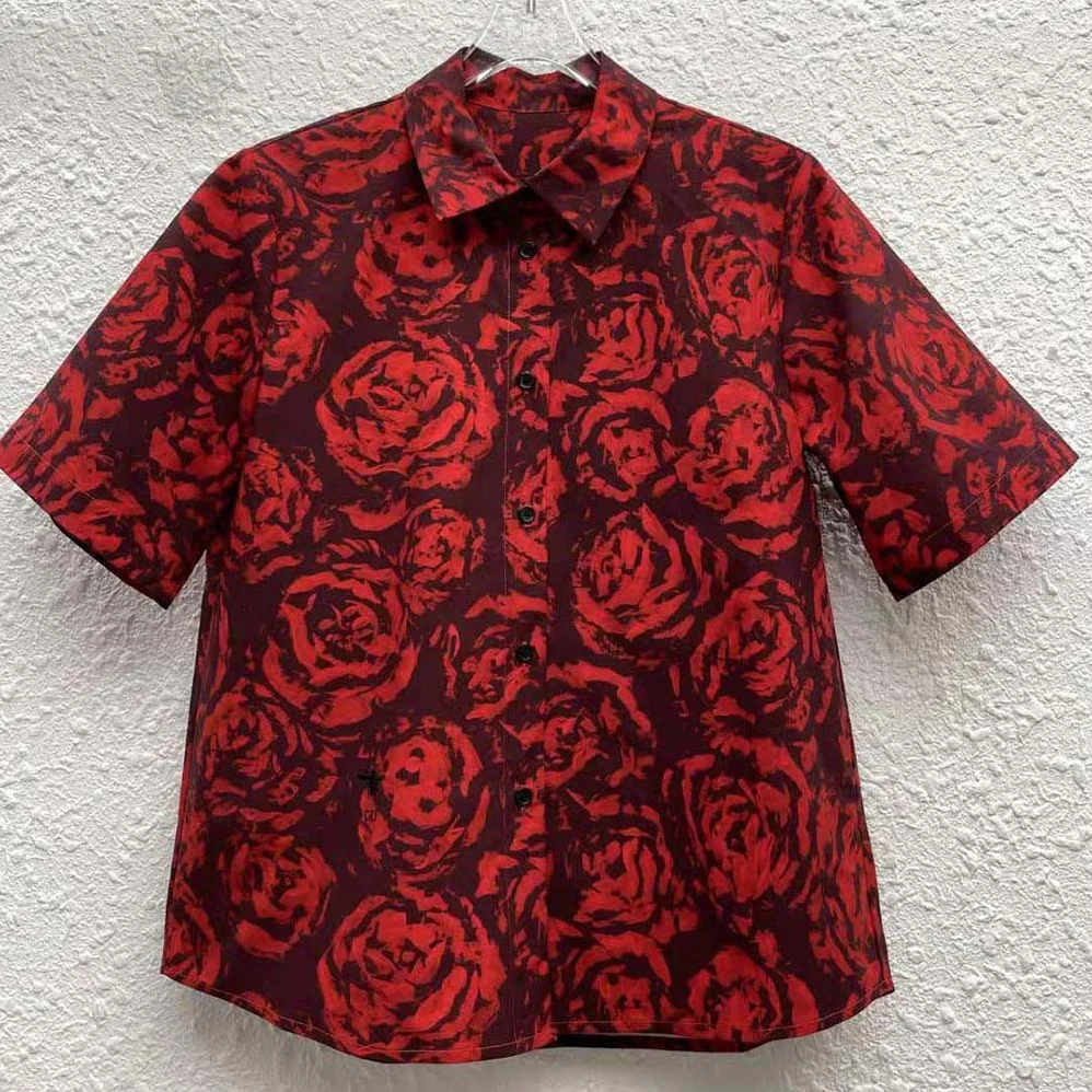 Dior Blouse Red Dior Roses Silk Taffeta for Women