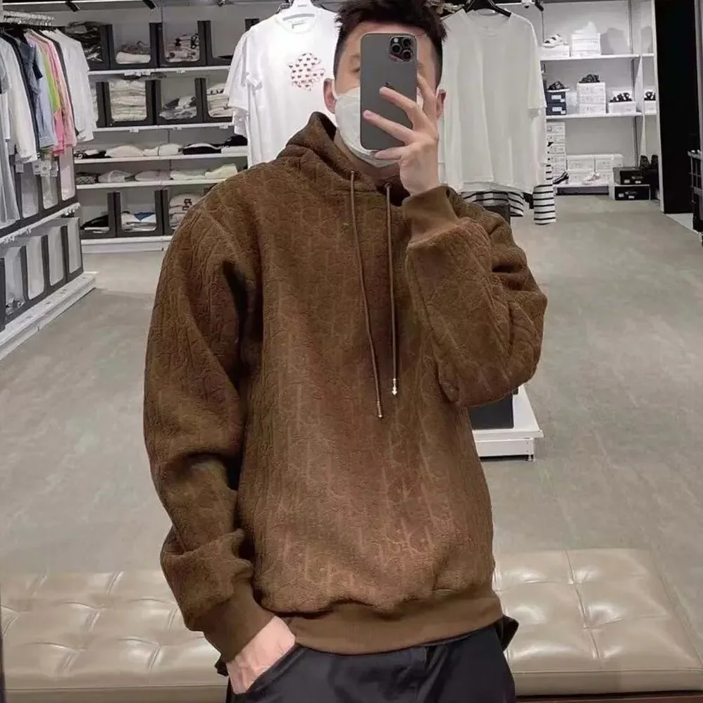 Dior Oblique Relaxed-Fit Hooded Sweatshirt Brown Terry Cotton Jacquard for Men