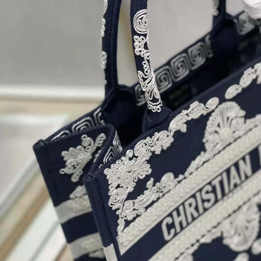 Dior Medium Dior Book Tote Blue Cornely for Women in Effect Embroidered Calfskin