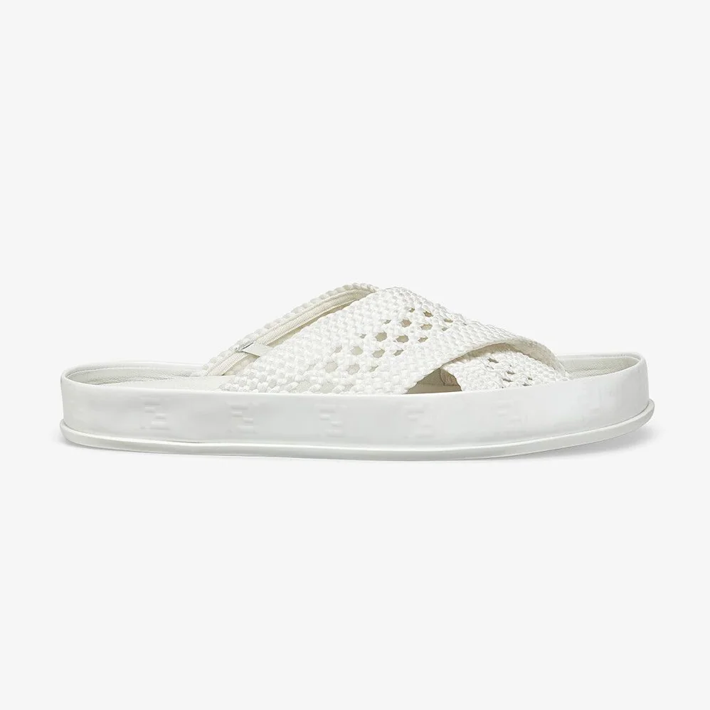 Fendi Reflections White Stretch Lace Slides for Women